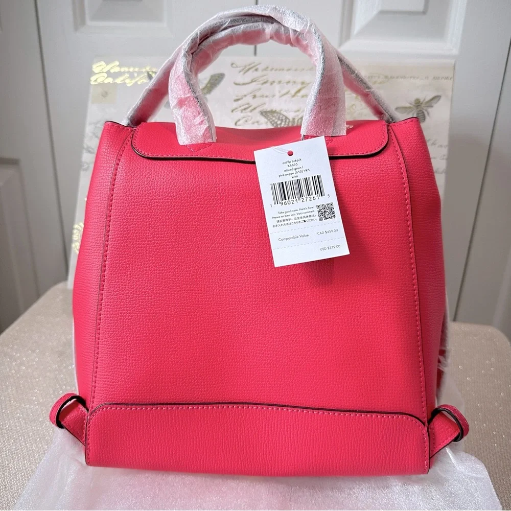 Kate Spade Kristi Medium Flap Leather Backpack in Bright Pink Peppe KA695